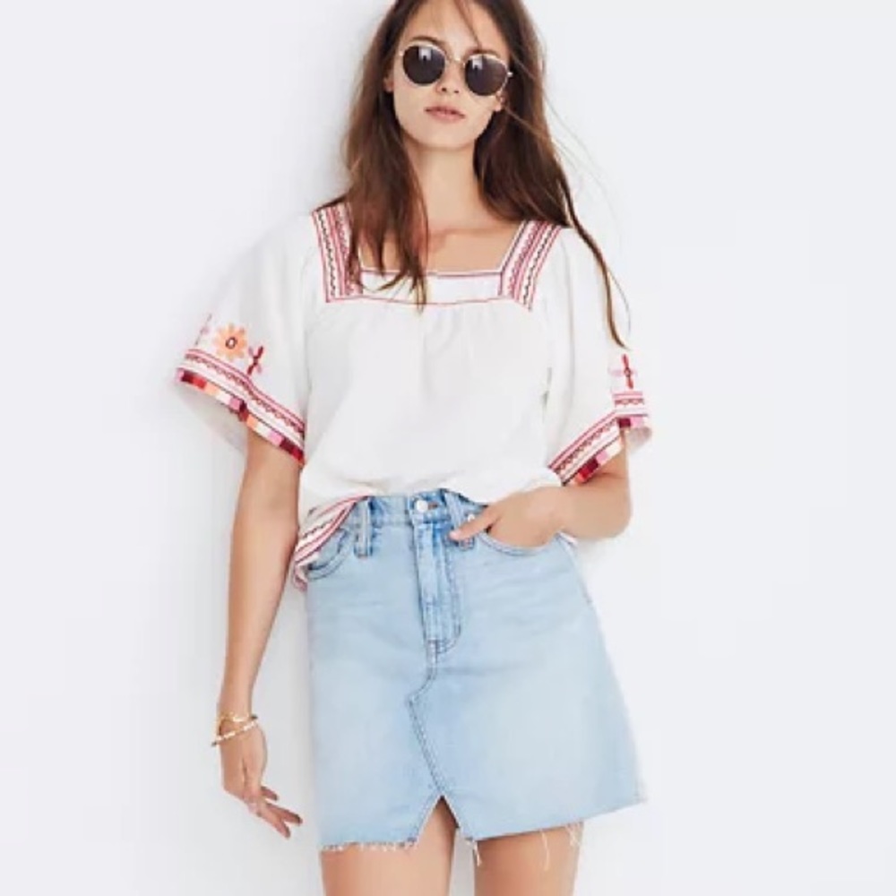 Madewell rigid denim a-line mini skirt
